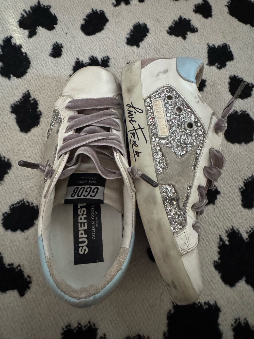 Golden Goose Super-Star White Sneakers with Silver Glitter Star